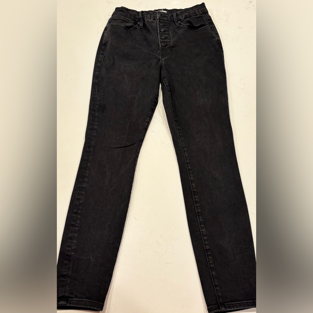 Good American Good High Waist Button Fly Skinny Jeans Black Women’s Size 8/29 - Picture 3 of 10
